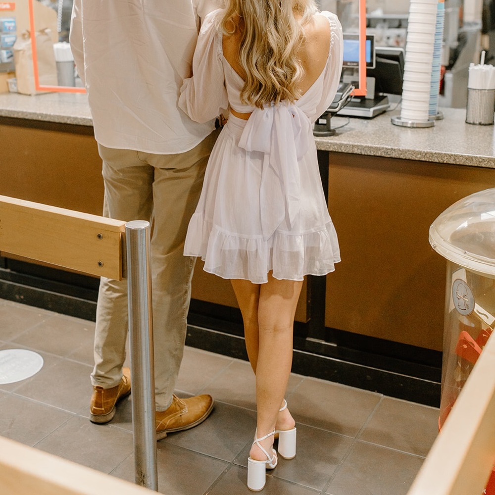 Lucy in the sky white dress with sheer puffy sleeves